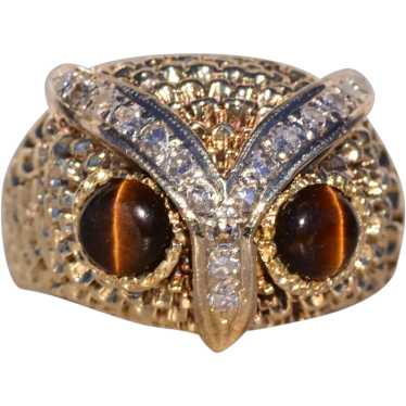 Owl Ring in Yellow Gold with Natural Diamonds and 