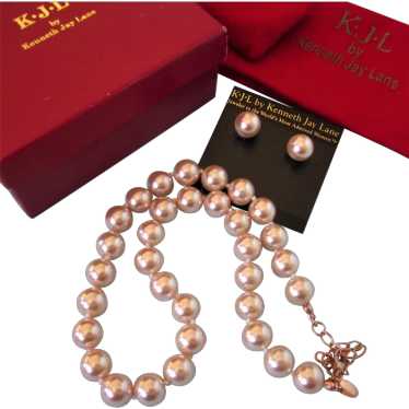 Signed Kenneth Jay Lane Pale Pink Faux Pearl Neck… - image 1