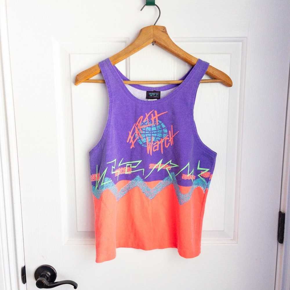 Vintage 80’s neon purple pink and green unisex ta… - image 1
