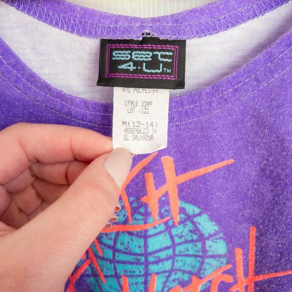 Vintage 80’s neon purple pink and green unisex ta… - image 4