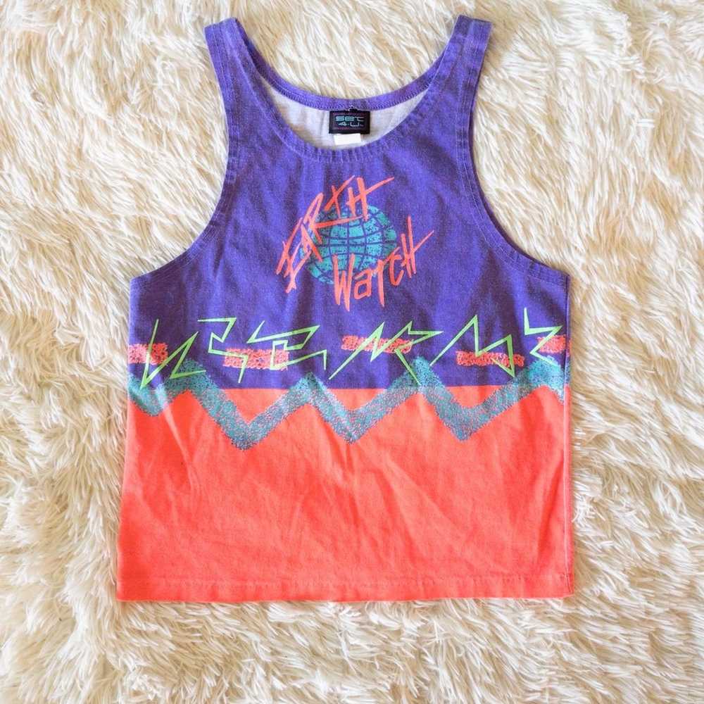 Vintage 80’s neon purple pink and green unisex ta… - image 7