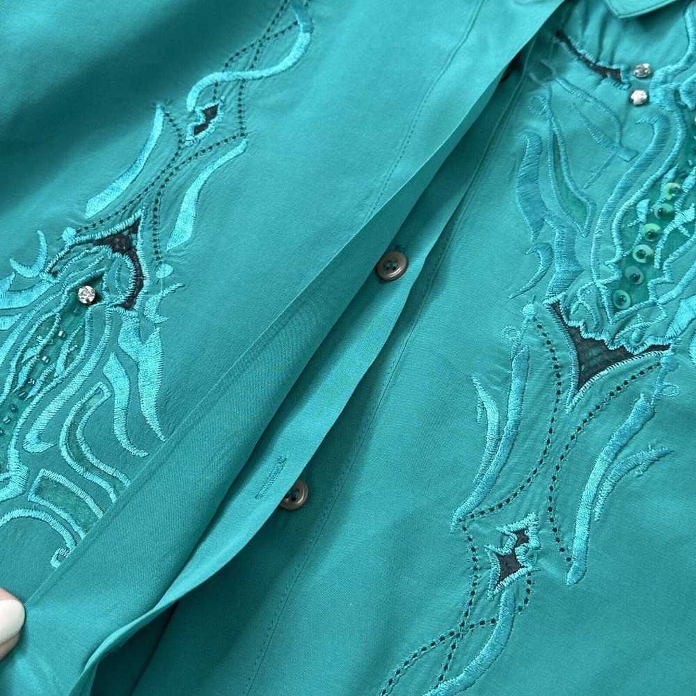 Vtg Suzelle Women’s Silk Blouse Wearable Art Sz 1… - image 10