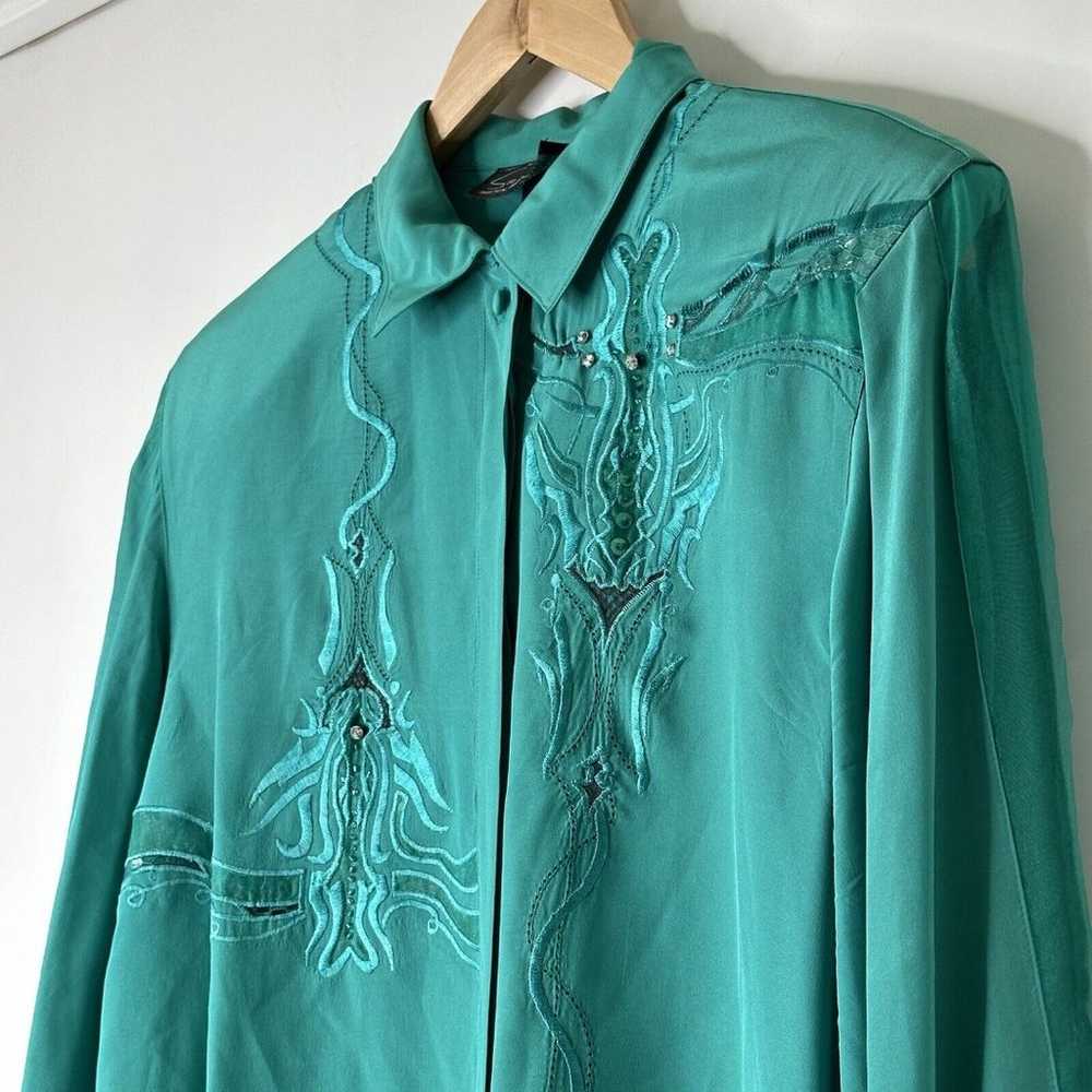 Vtg Suzelle Women’s Silk Blouse Wearable Art Sz 1… - image 6