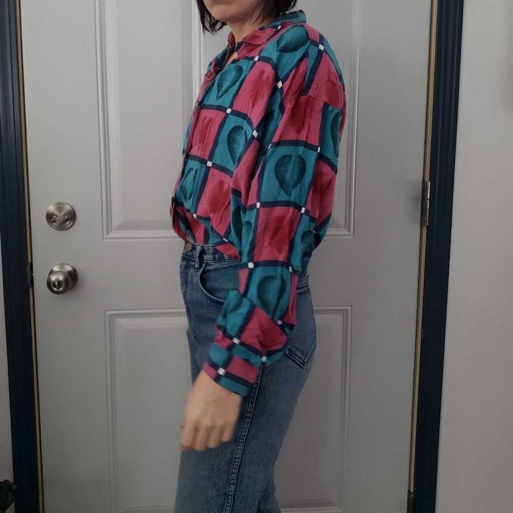 80s/90s Heart Print Oversize Rayon Button Down - image 2