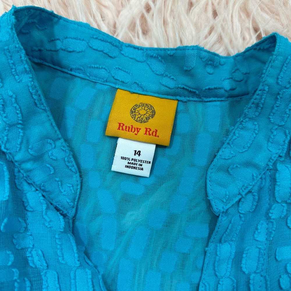 Womans Vintage Size 14 Turquoise Patterned Blouse - image 2