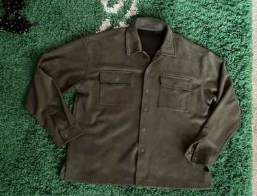 Streetwear Olive faux suede jacket over shirt - image 1