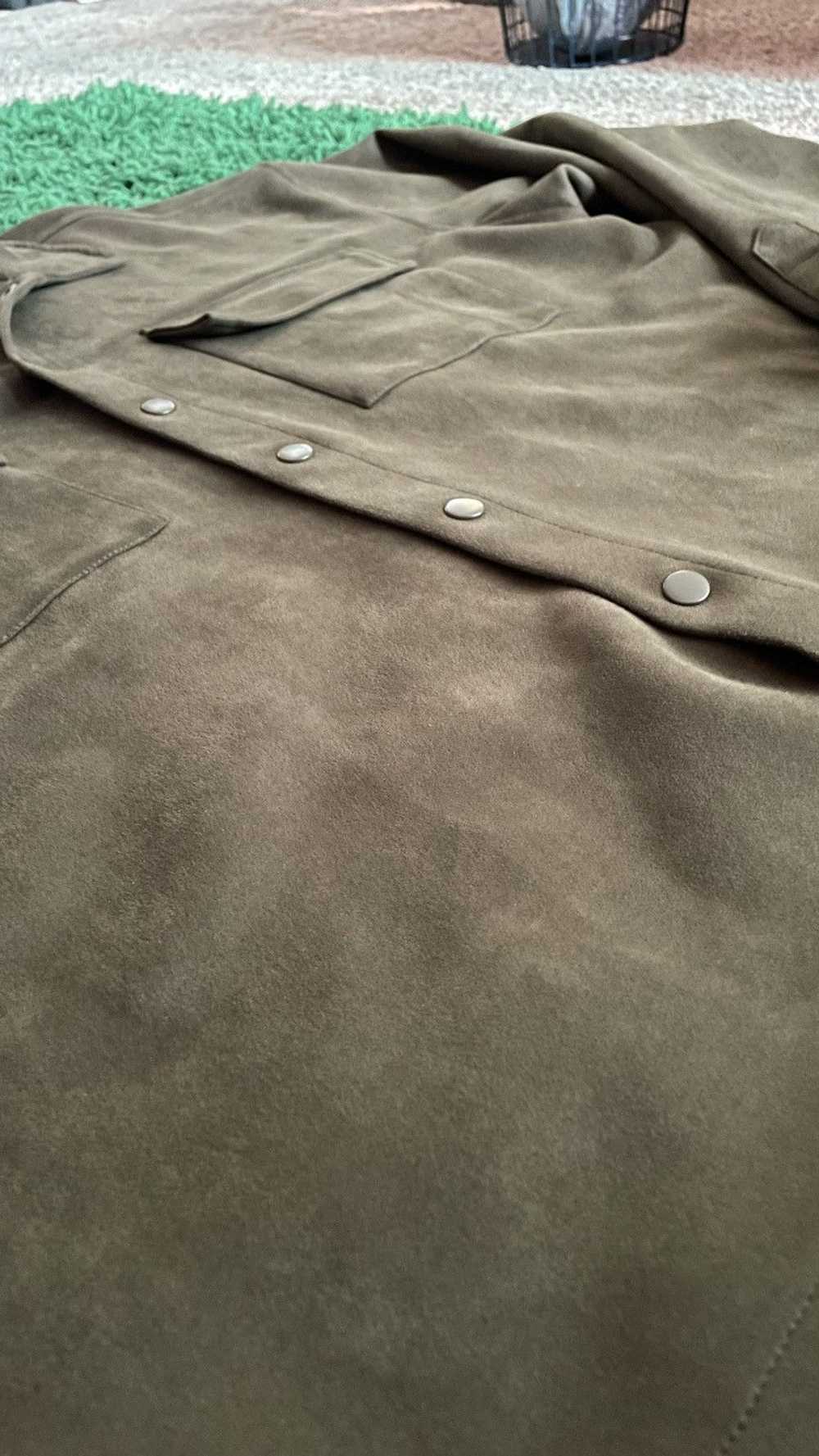 Streetwear Olive faux suede jacket over shirt - image 3