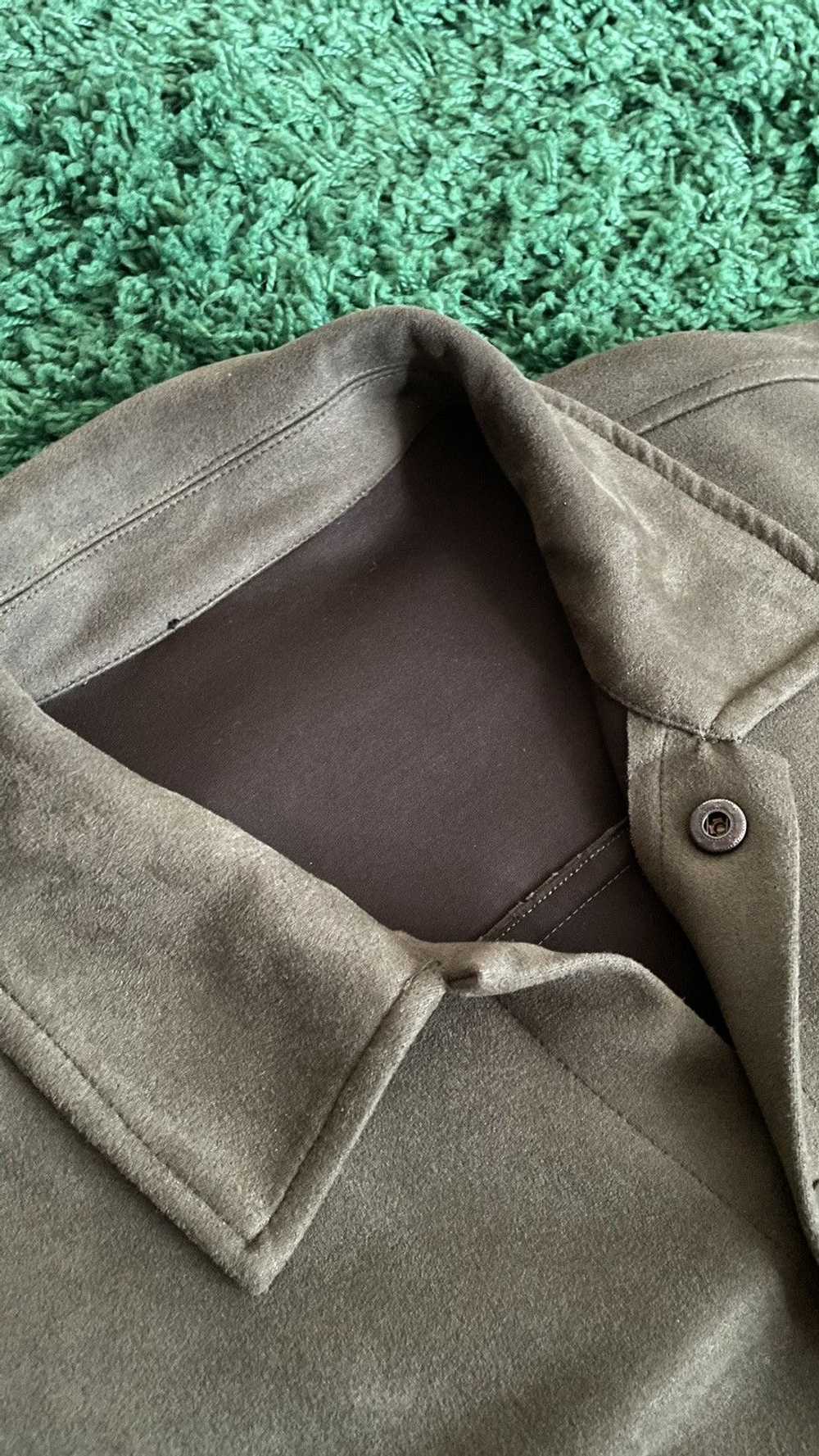 Streetwear Olive faux suede jacket over shirt - image 4