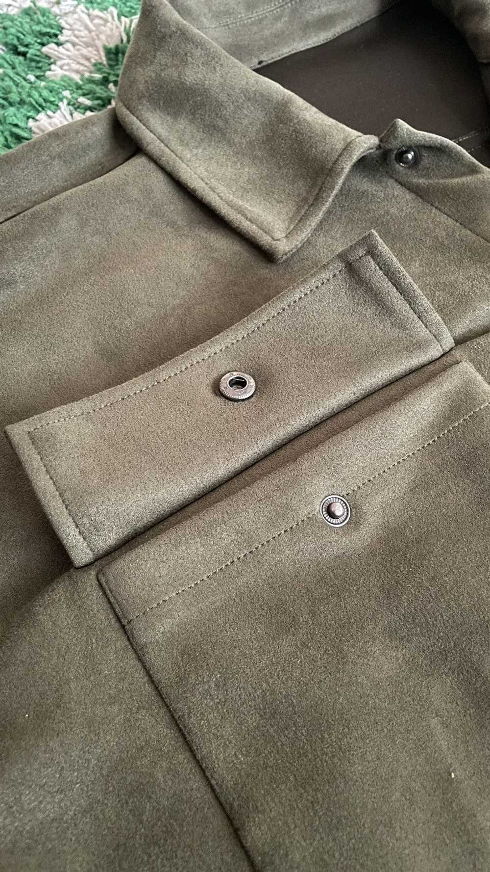 Streetwear Olive faux suede jacket over shirt - image 5