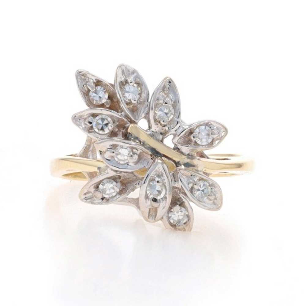 Yellow Gold Diamond Vintage Cluster Cocktail Bypa… - image 1
