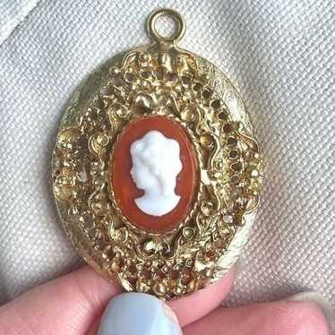 Vintage Classic Oval Cameo Pendant Surrounded by … - image 1