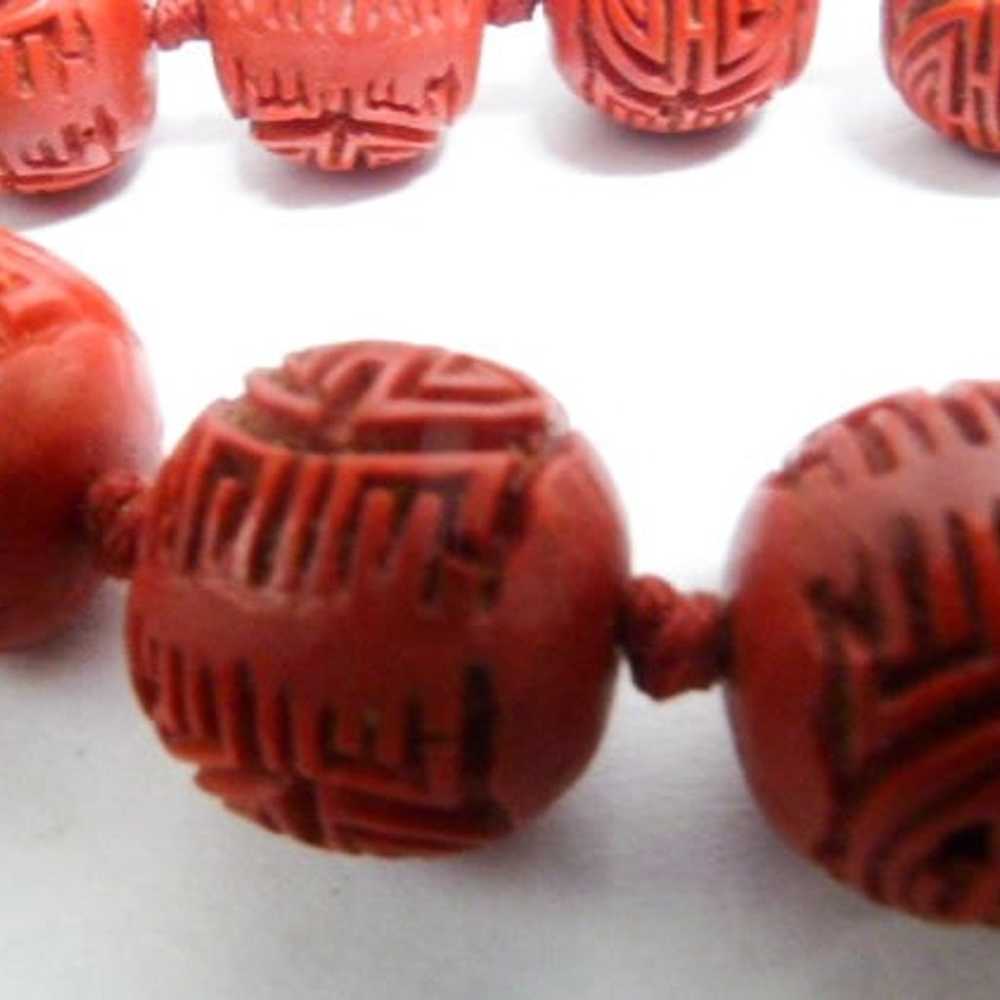 Chinese Cinnabar Carved Beads Necklace Vintage - image 3