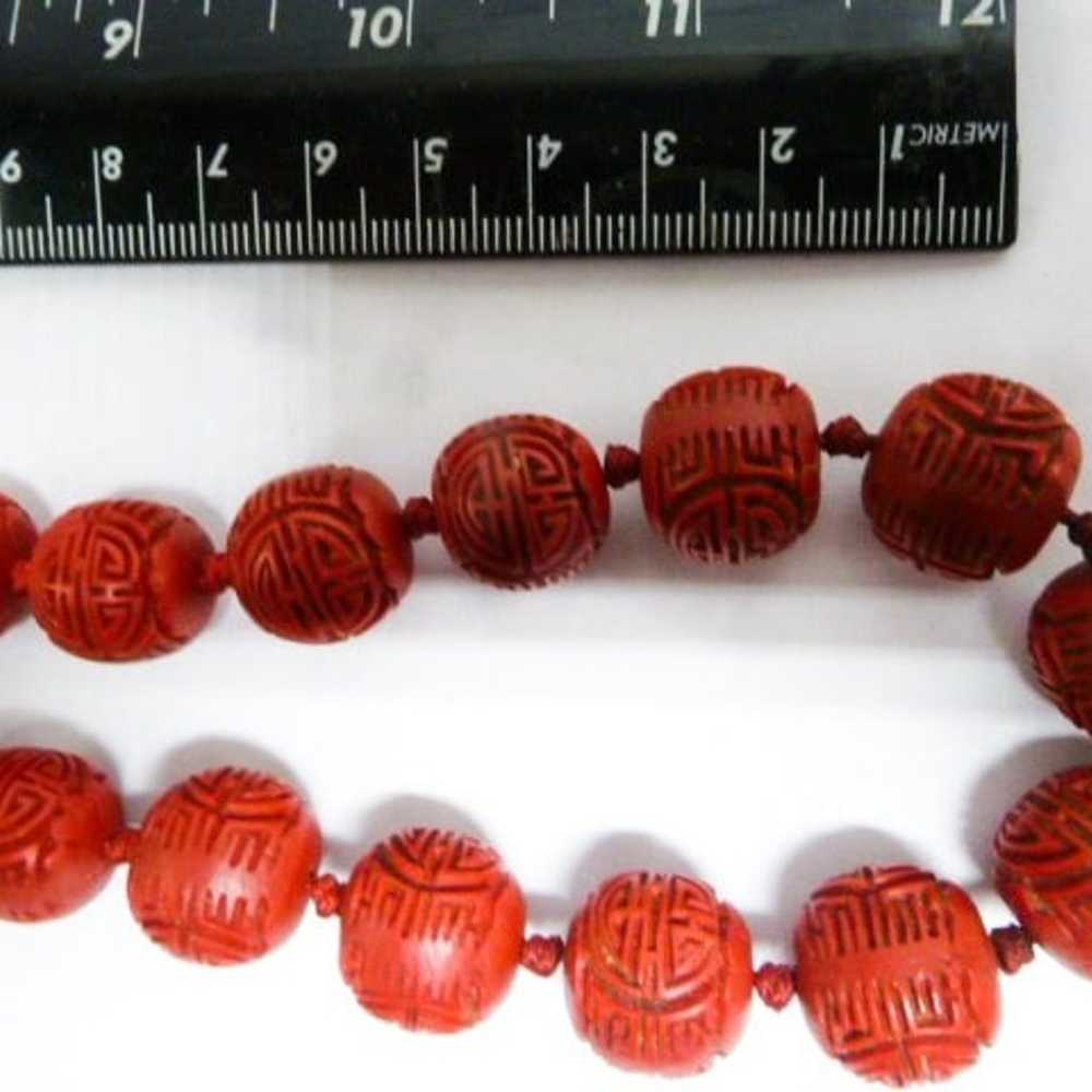 Chinese Cinnabar Carved Beads Necklace Vintage - image 5