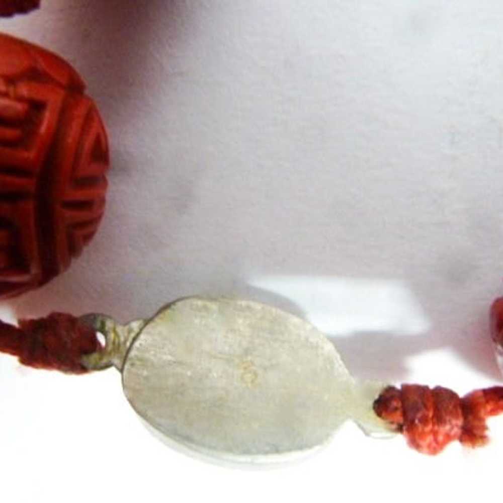 Chinese Cinnabar Carved Beads Necklace Vintage - image 7