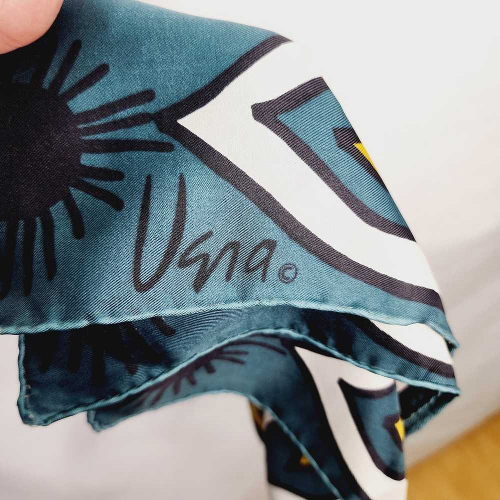 Vintage Usna Silk Hand rolled Geometric Blue & Ye… - image 5