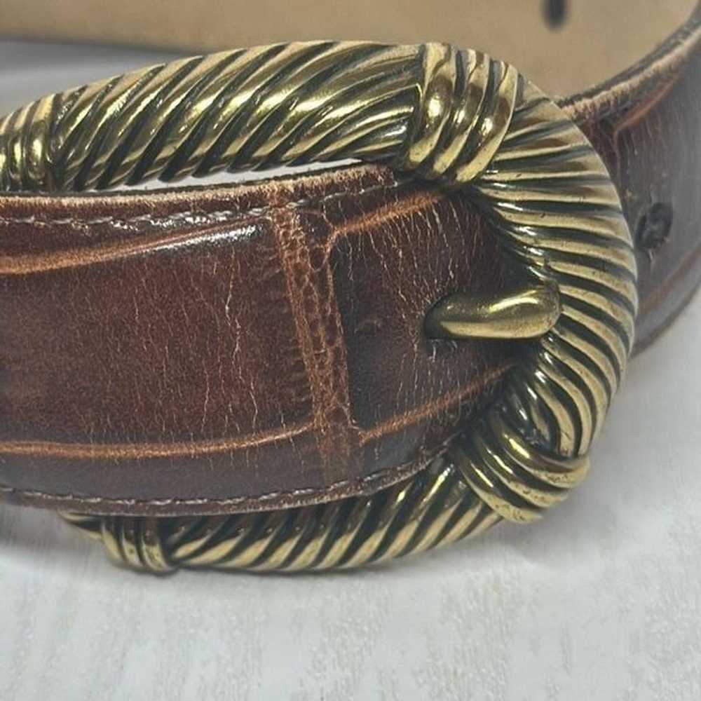 Brighton Brown Leather Belt Brass Hardware Croc E… - image 2