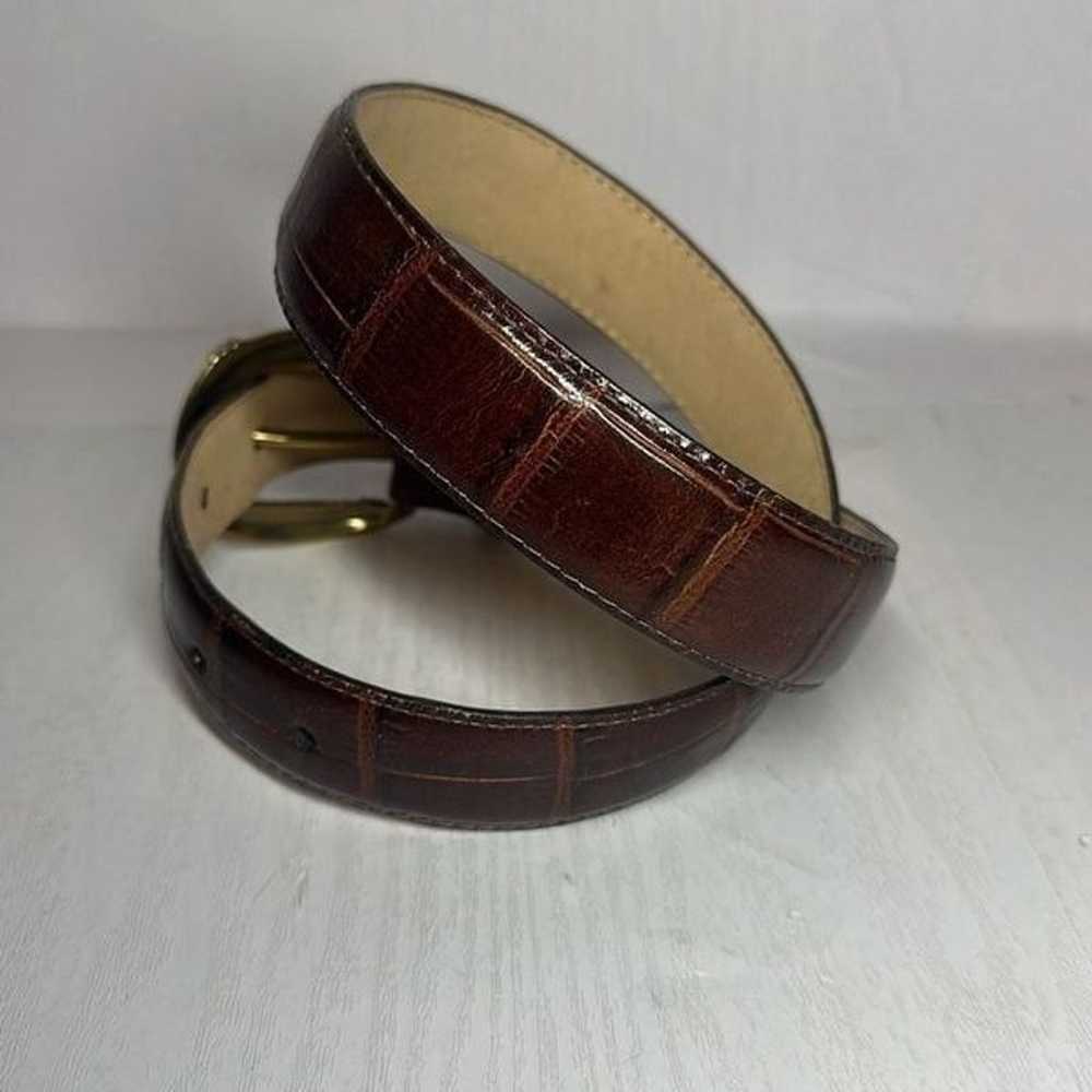 Brighton Brown Leather Belt Brass Hardware Croc E… - image 6