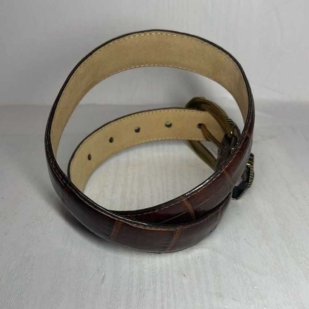 Brighton Brown Leather Belt Brass Hardware Croc E… - image 7