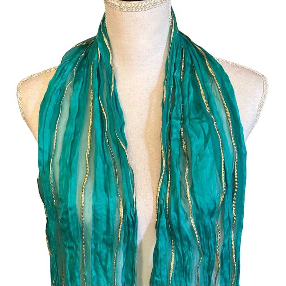 Vintage Oscar de la Renta Silk Turquoise Scarf Wi… - image 2