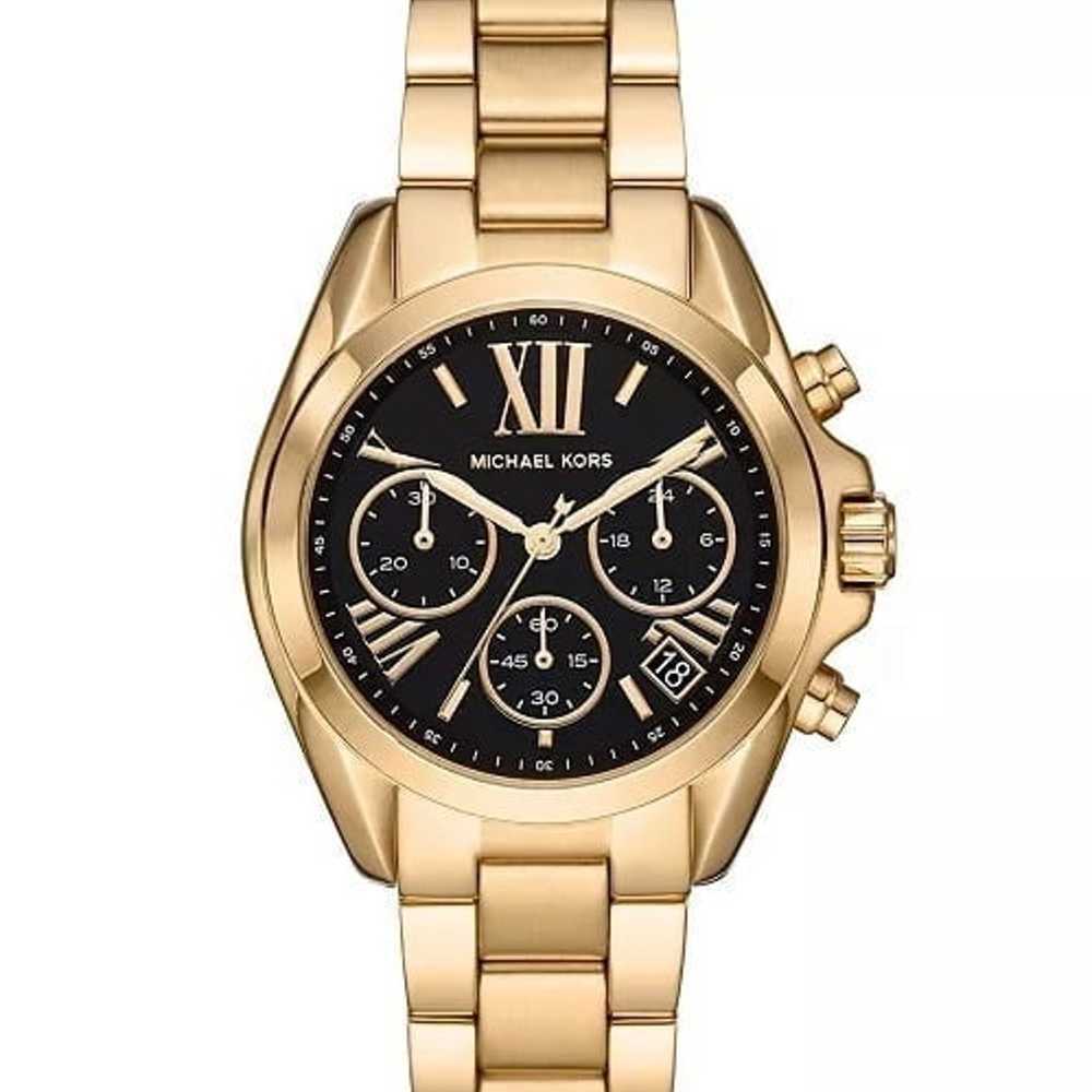 Gold vintage watch with black dial metal strap - image 2