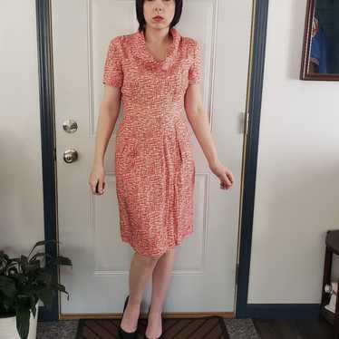 60s Home Made Red and White Silk(?) Dress - image 1