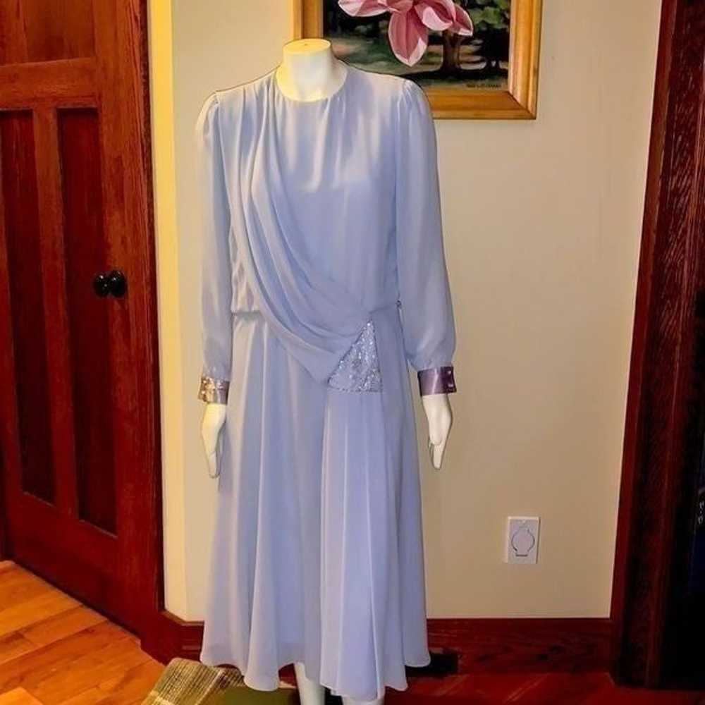 1980’s chiffon faux wrap pastel blue dress. 11/12 - image 1