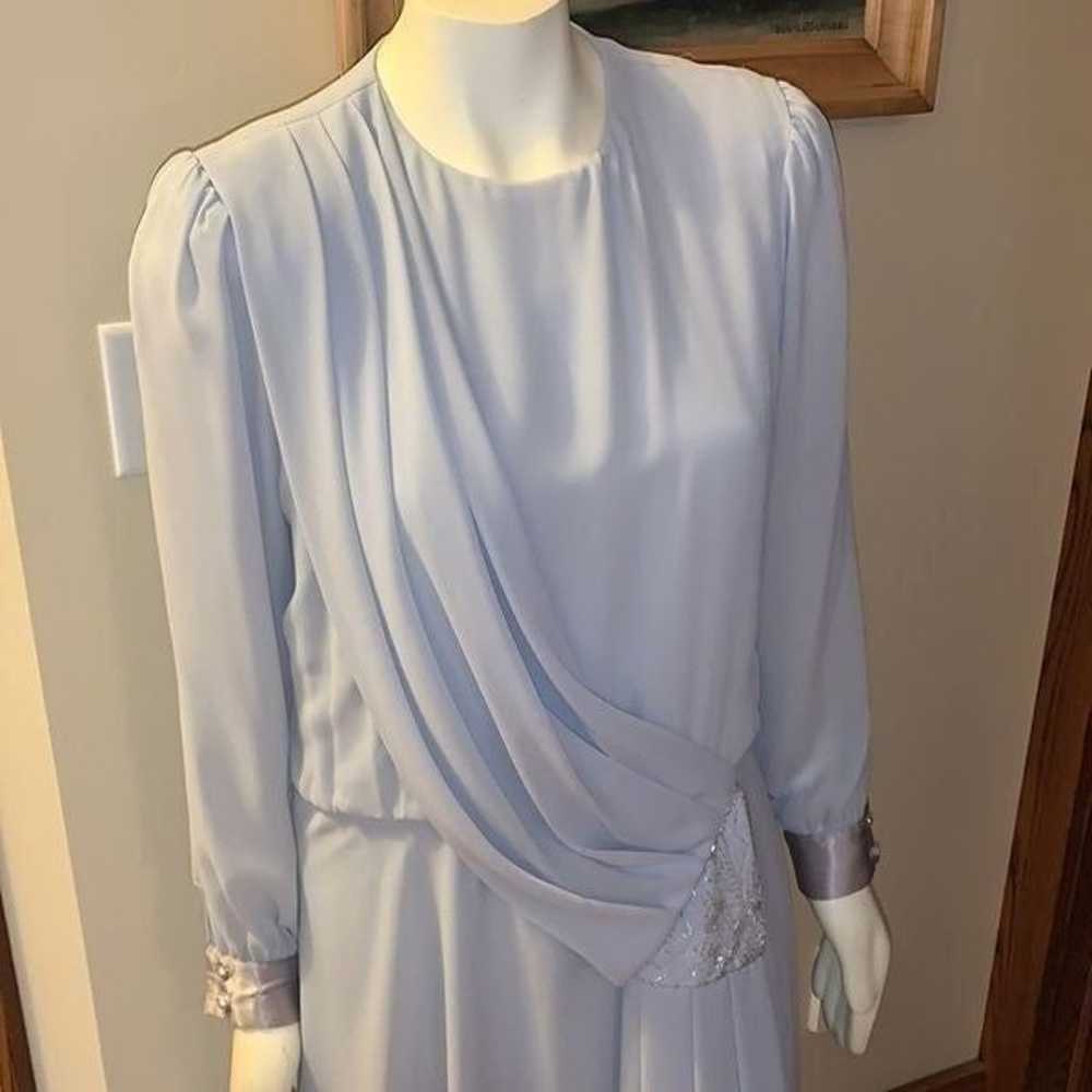 1980’s chiffon faux wrap pastel blue dress. 11/12 - image 4