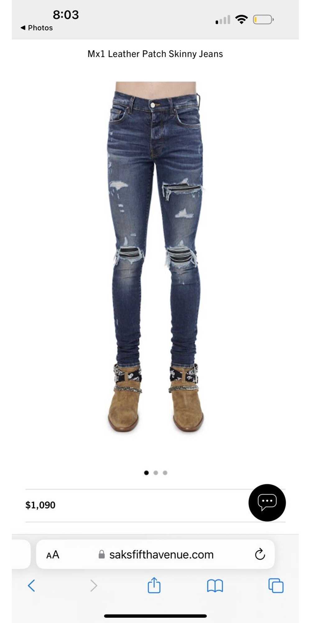 Amiri Mx1 Leather Quiltied Patch Skinny Jeans - image 1