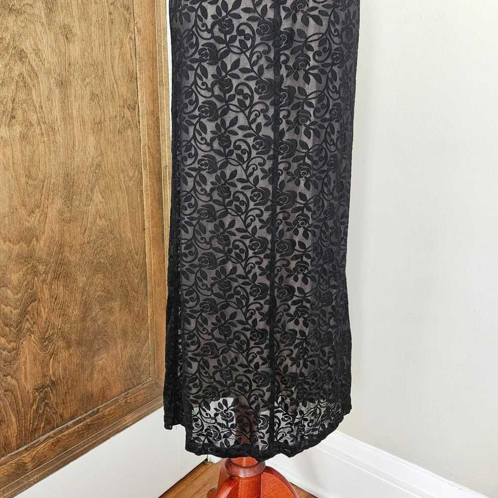 Black Floral Midi Dress Vintage 90s Burnout Lined… - image 6