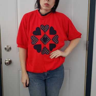 90s Red and Black HeartsbCrew Neck Sweatshirt - image 1