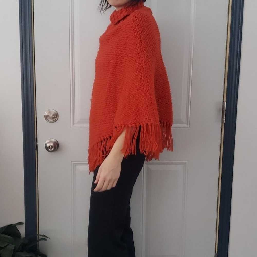 70s Orange Knit Poncho - image 2