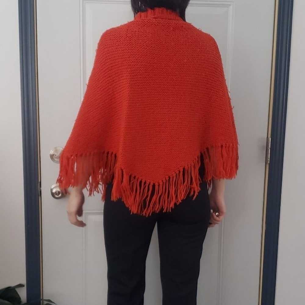 70s Orange Knit Poncho - image 3
