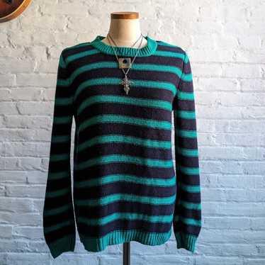 Y2K Vintage Black Stripe Knit Grandpa Sweater Min… - image 1