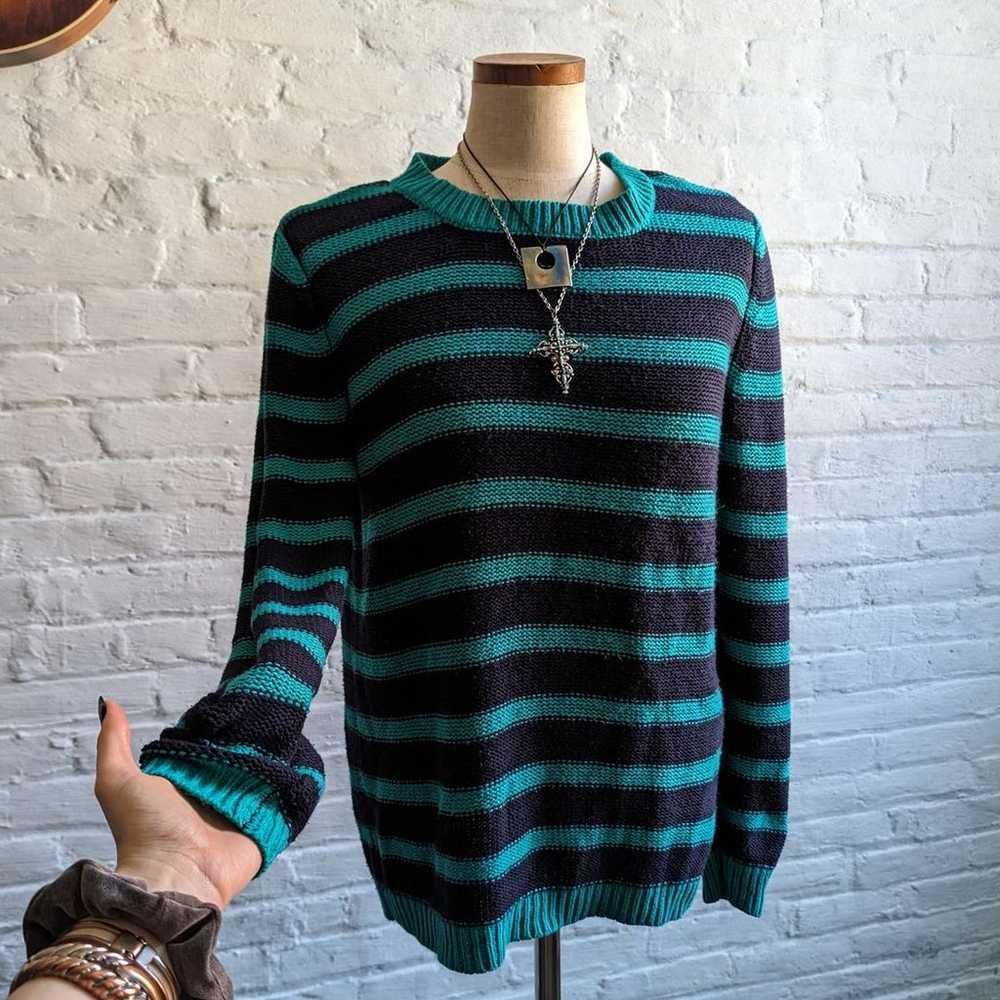 Y2K Vintage Black Stripe Knit Grandpa Sweater Min… - image 3