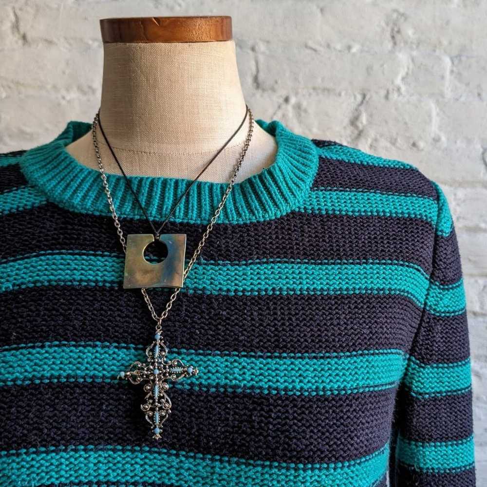 Y2K Vintage Black Stripe Knit Grandpa Sweater Min… - image 4