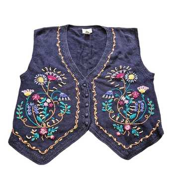 Vtg Margules Sweater Vest Womens Large Embroidere… - image 1