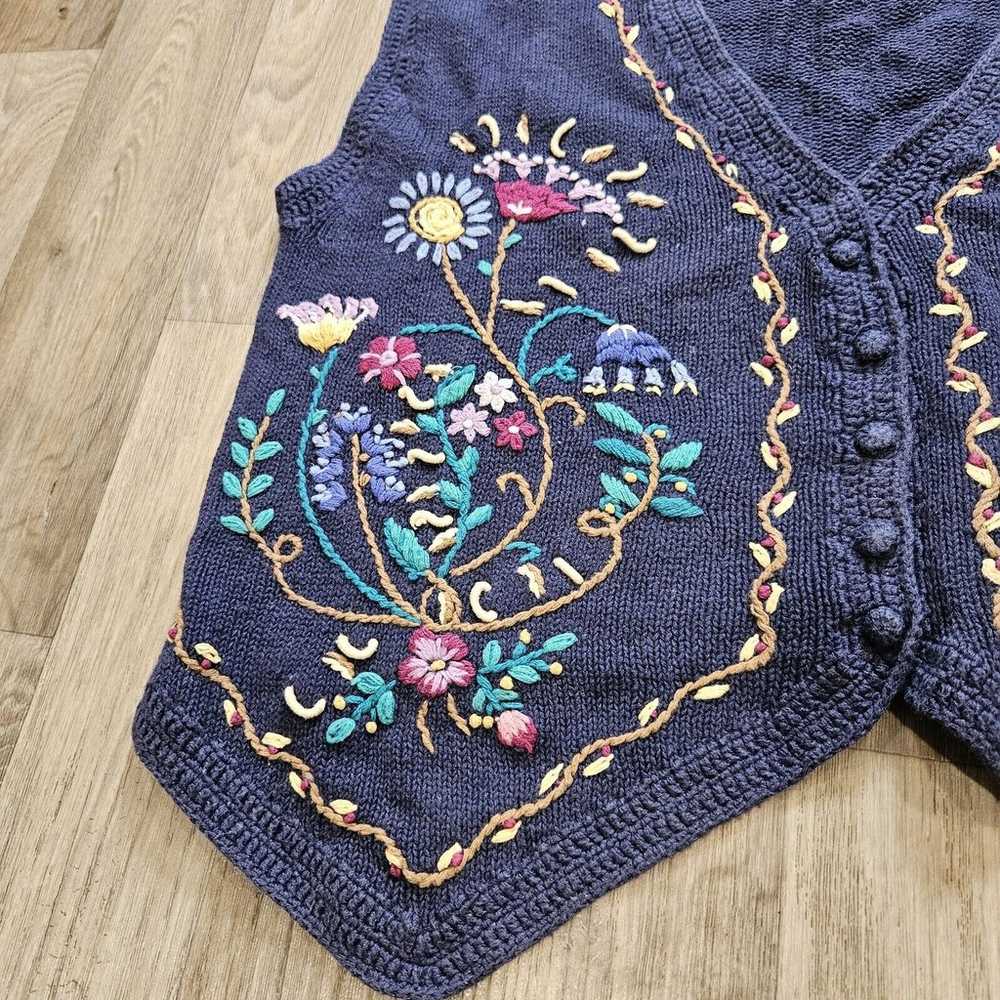 Vtg Margules Sweater Vest Womens Large Embroidere… - image 2