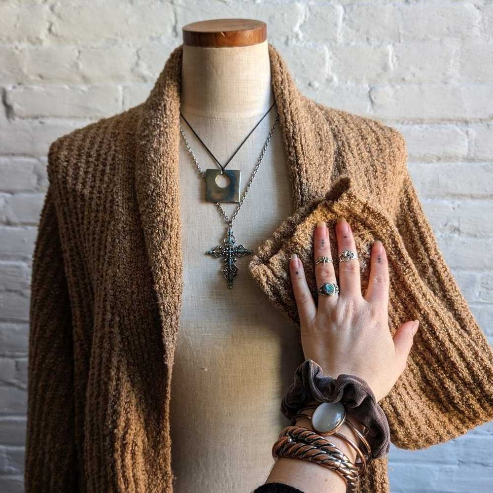 90s Vintage Neutral Chunky Woven Knit Cardigan Ov… - image 2