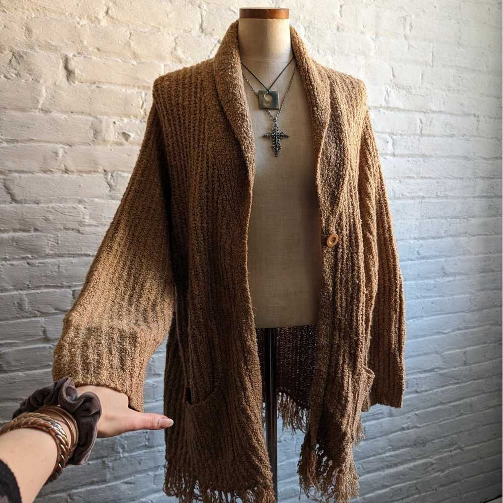 90s Vintage Neutral Chunky Woven Knit Cardigan Ov… - image 3