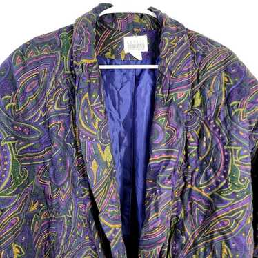 Vintage 80s Quilt Jacket Women 14 XL Purple Color… - image 1