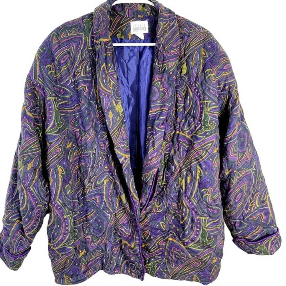Vintage 80s Quilt Jacket Women 14 XL Purple Color… - image 2