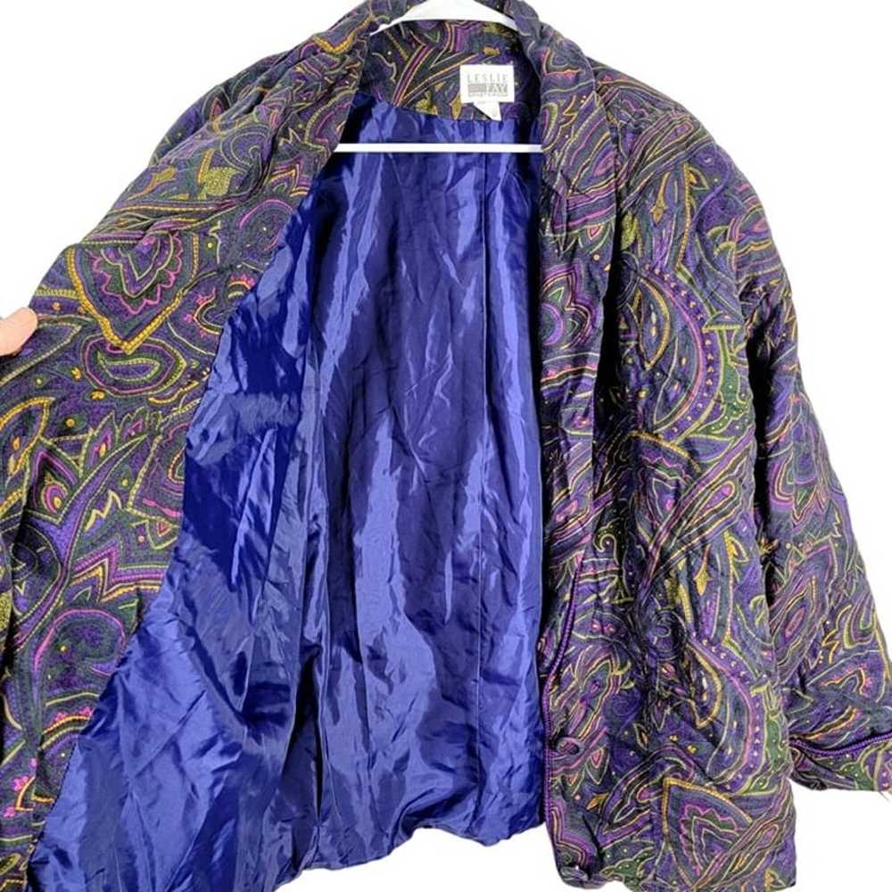 Vintage 80s Quilt Jacket Women 14 XL Purple Color… - image 3