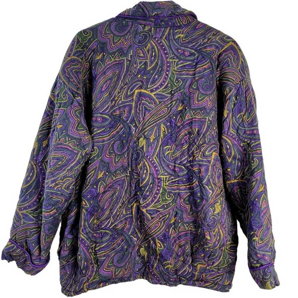 Vintage 80s Quilt Jacket Women 14 XL Purple Color… - image 4
