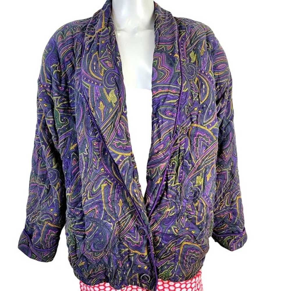 Vintage 80s Quilt Jacket Women 14 XL Purple Color… - image 6