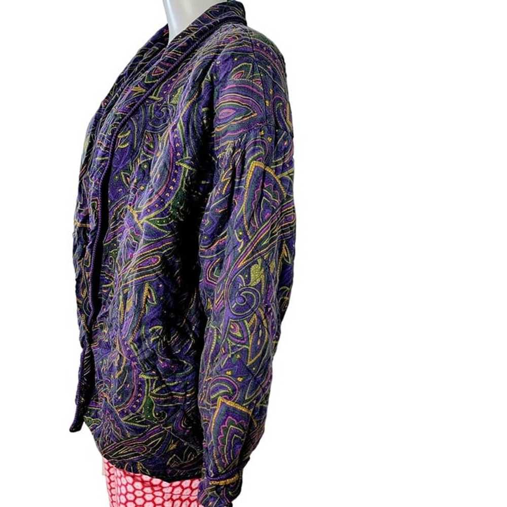 Vintage 80s Quilt Jacket Women 14 XL Purple Color… - image 7