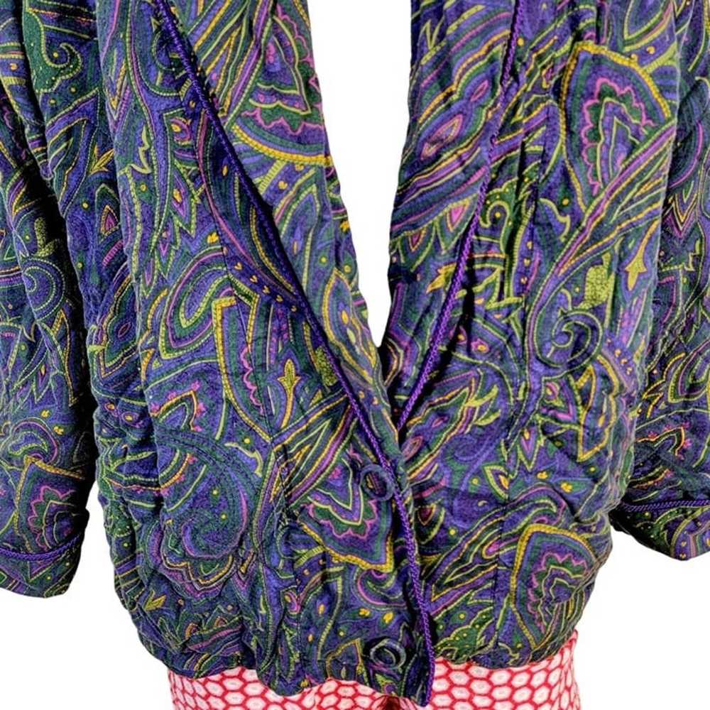 Vintage 80s Quilt Jacket Women 14 XL Purple Color… - image 9