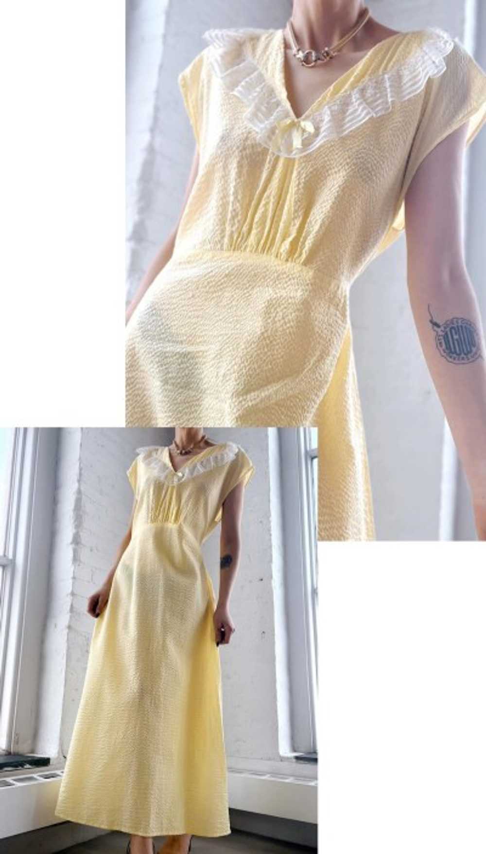 40s seersucker sunshine cotton slip dress - image 2