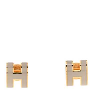 HERMES Gold Lacquered Mini Pop H Earrings Marron G
