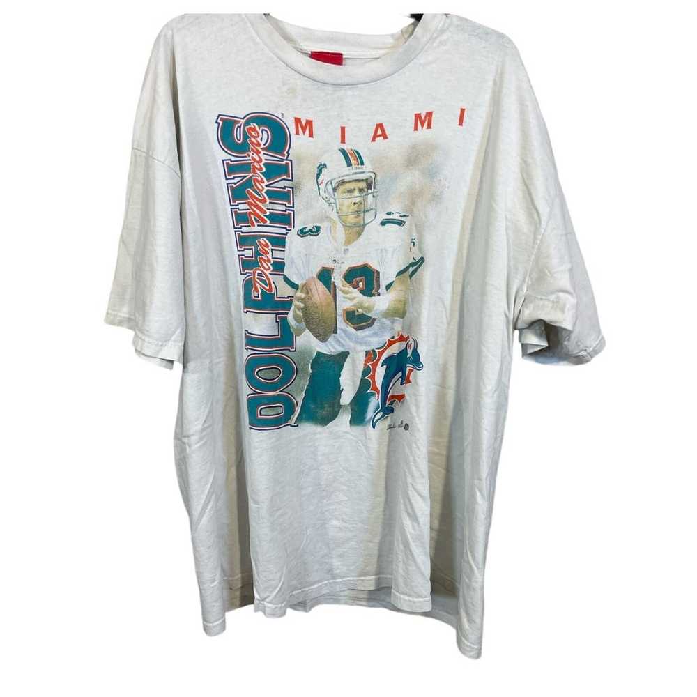 Vintage 1997 Dan Marino T-Shirt White Graphic Pri… - image 1