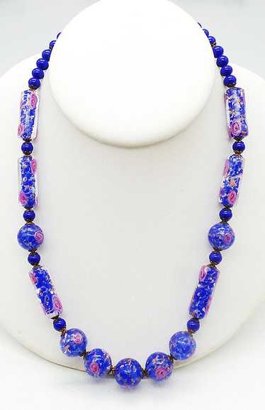 Cobalt Blue Venetian Glass Beads Necklace